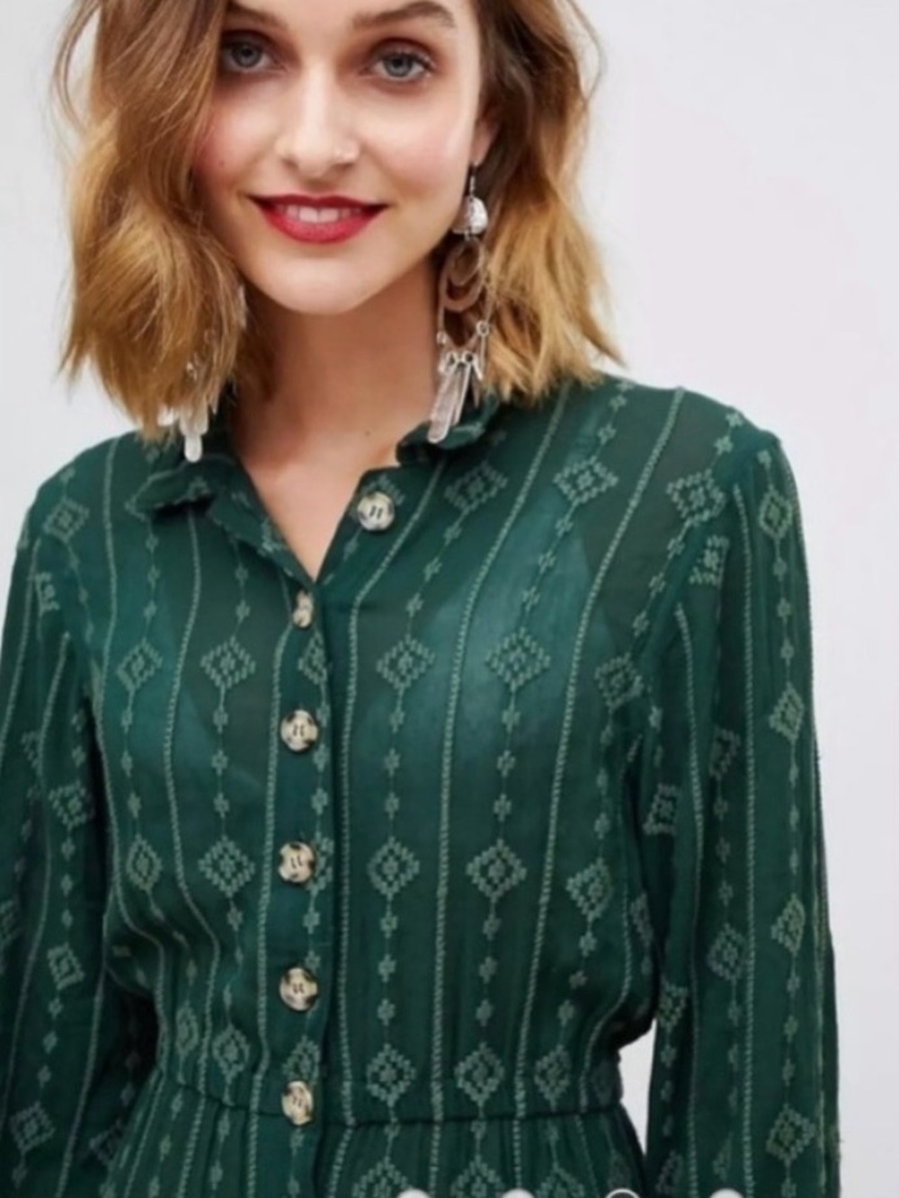 Free People Diamond Head Embroidered Midi Dress Green M - Picture 5 of 16